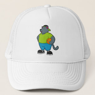 Casquette Chat comme joueur de basket-ball avec basket-ball