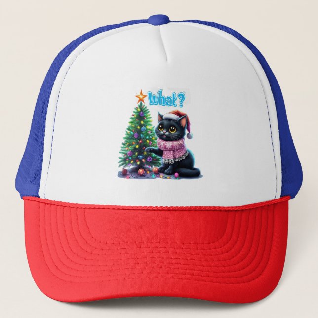 Casquette Chat de Noël amusant Avec Sticker Arbre (Devant)