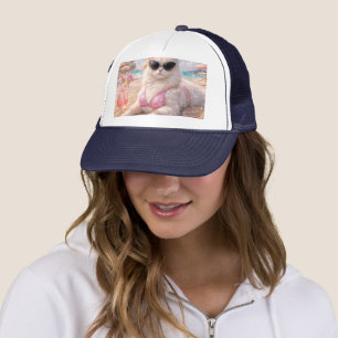 Casquette Chat de plage glamour avec lunettes de soleil