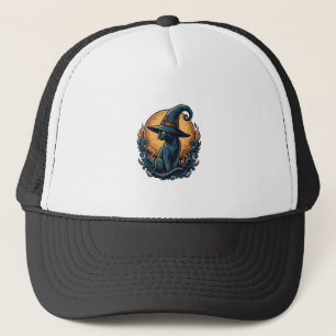 Casquette Chat de sorcière vintage Lune Halloween Art vector