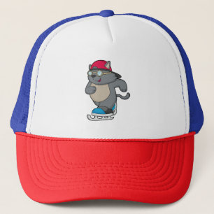 Casquette Chat en patinage sur glace avec patins sur glace
