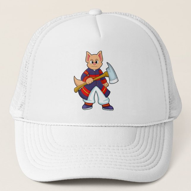 Casquette Chat en pompier au service des incendies avec Ax (Devant)