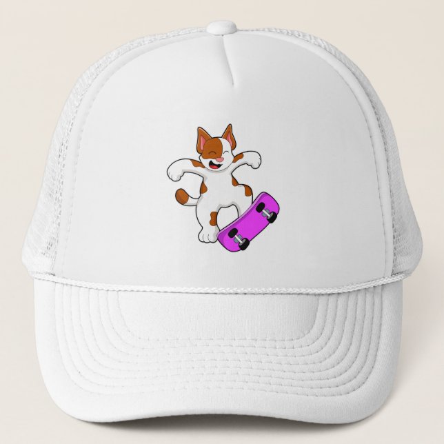 Casquette Chat en tant que skate avec skateboard (Devant)