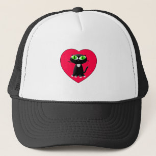 Casquette Chat noir dans le coeur rouge