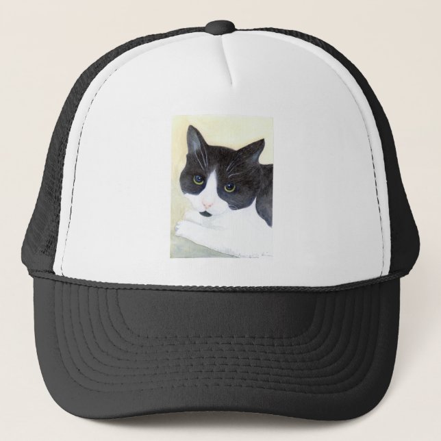 Casquette Chat noir et blanc (Devant)