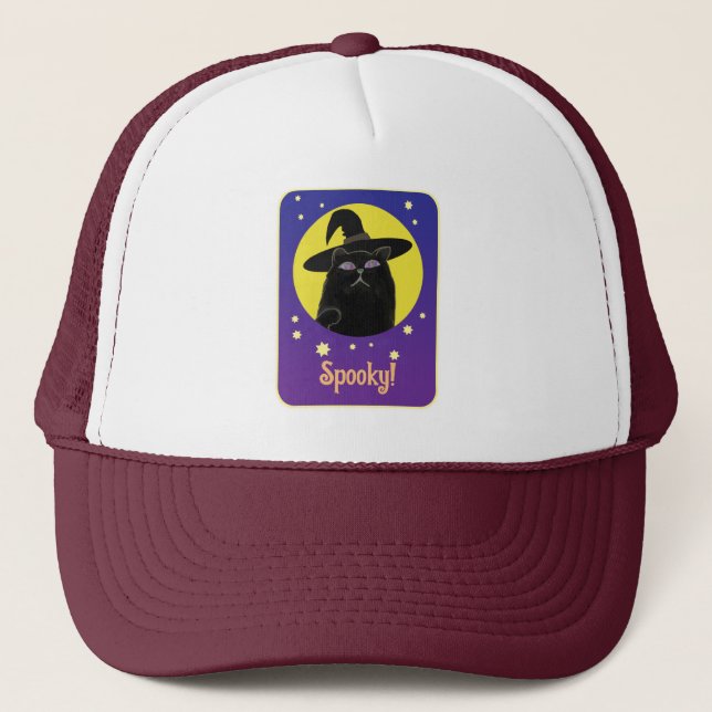 Casquette Chat noir sorcière personnalisée Halloween Art Des (Devant)