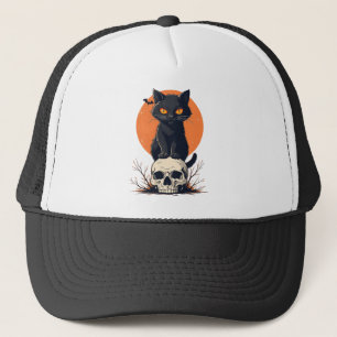 Casquette Chat noir sur le crâne Halloween