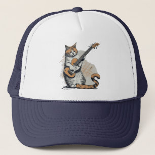 Casquette Chat orange cool qui joue de la guitare