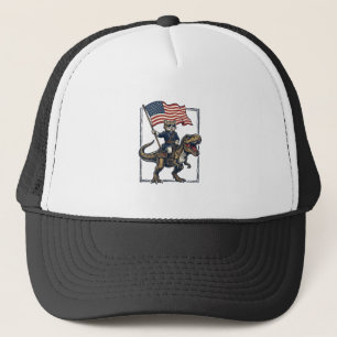 Casquette Chat Patriotique à Cheval sur un Dinosaure Design 