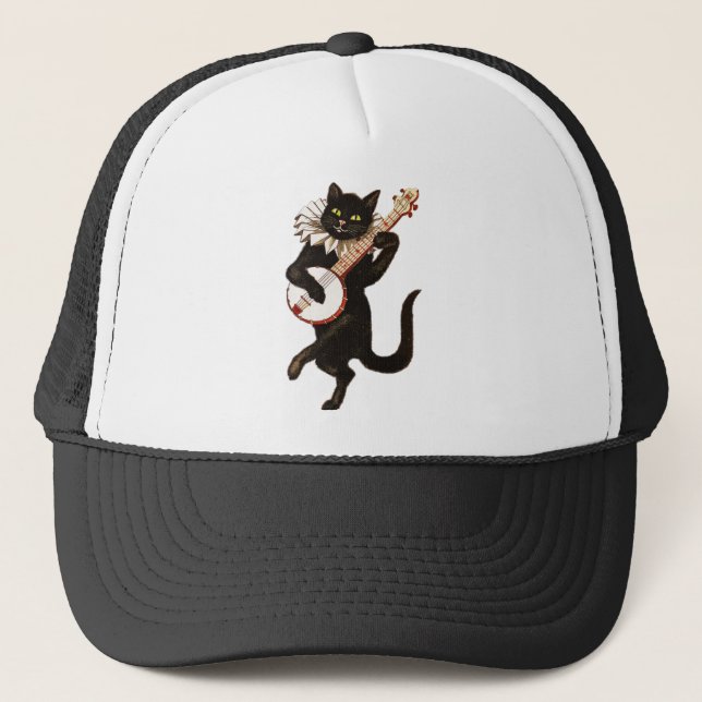 Casquette Chat vintage jouant le banjo (Devant)