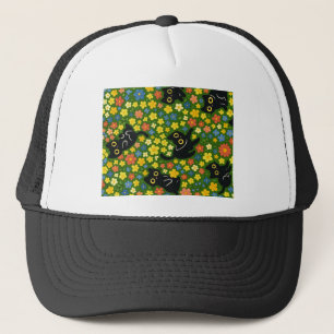 Casquette Chats noirs   Motif floral de prairie avec de mign