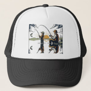Casquette Chemise avec gravure vintage de père et enfant pêc