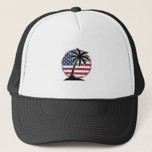 Casquette Chemise d'été Drapeau Américain Palmier Vintage_1