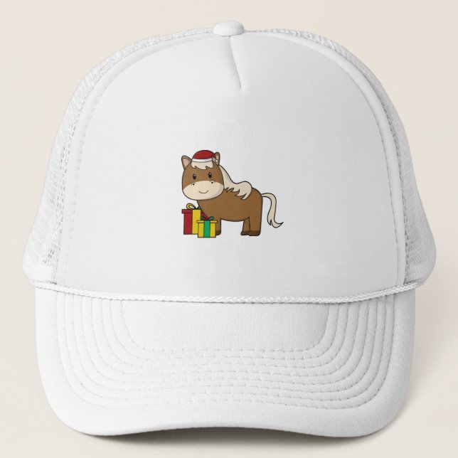 Casquette Cheval avec chapeau et cadeaux de Père Noël (Devant)