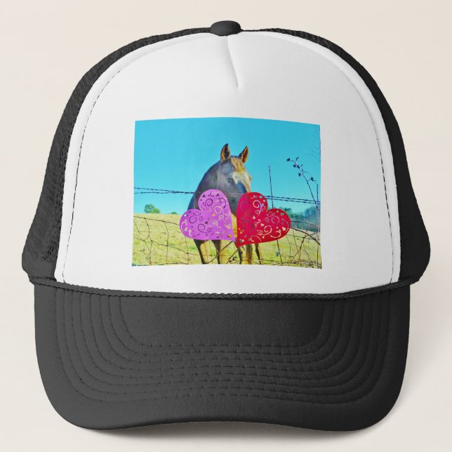 Casquette Cheval blanc et Brown Valentine Coeurs (Devant)