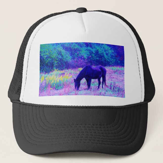 Casquette Cheval noir violet dans le champ Arc-en-ciel (Devant)