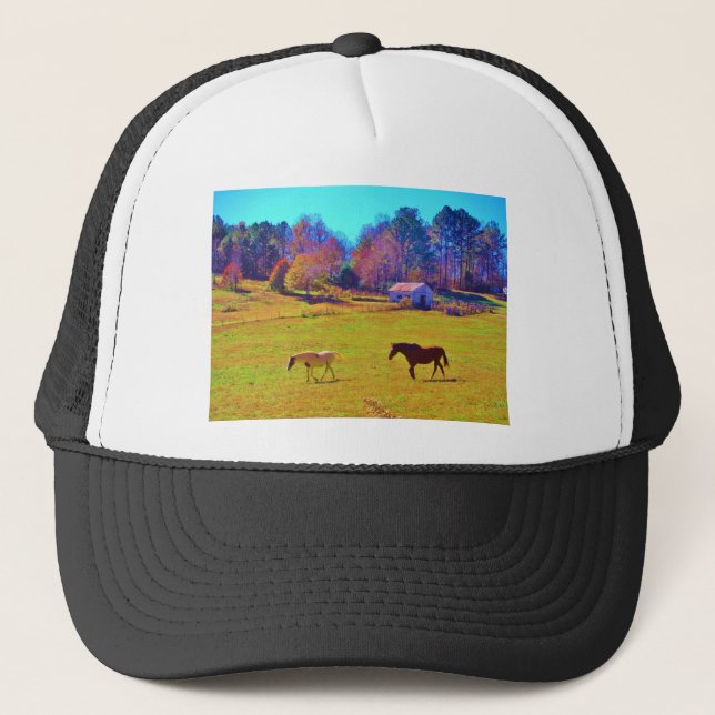 Casquette Chevaux dans un champ de couleur arc-en-ciel (Devant)