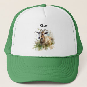 Casquette chèvre dans un vert pâturage aquarelle personnalis