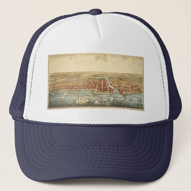 Casquette Chicago Antique Map, LaSalle Street et River (Devant)