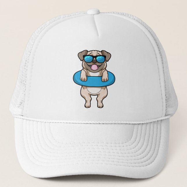 Casquette Chien à la natation avec anneau de natation et lun (Devant)