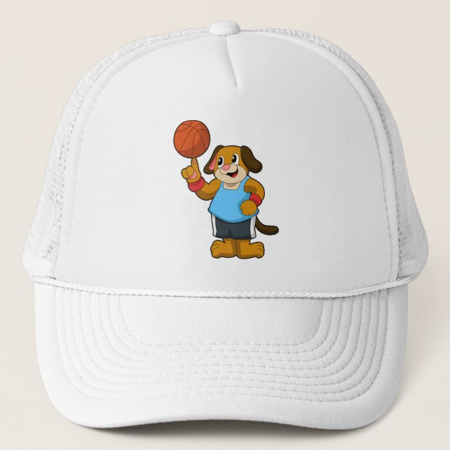 Casquette Chien comme joueur de basket-ball avec basket-ball (Devant)