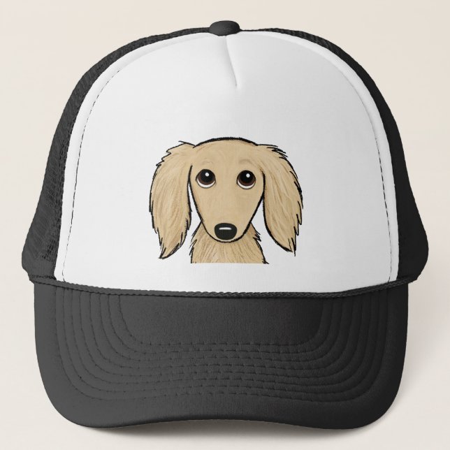 Casquette Chien crème à cheveux longs de saucisse de bande (Devant)