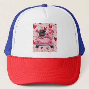 Casquette Chien dans une voiture avec des cœurs