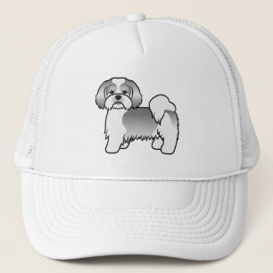 Casquette Chien de dessin animé mignon Lhasa Apso argent et 