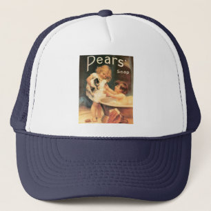Casquette Chien de manchon prenant un bain, vintage, antique