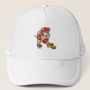 Casquette Chien de taureau au hockey sur glace avec bâton de