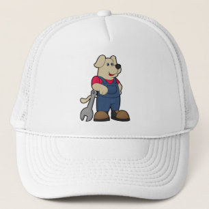 Casquette Chien en mécanicien avec clé à tuyau