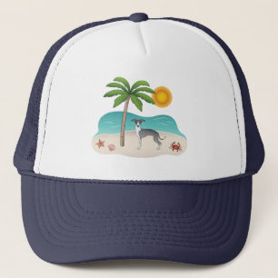 Casquette Chien Iggy Bleu Et Blanc Sur Une Plage Tropicale D