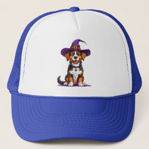Casquette Chien joyeux portant un chapeau de sorcière