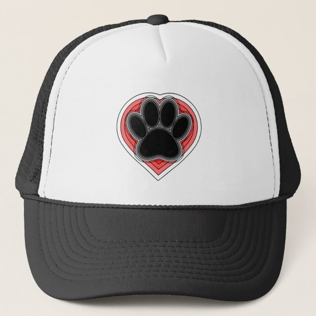 Casquette Chien Paw Dans Le Coeur Rouge Avec Les Outlines (Devant)