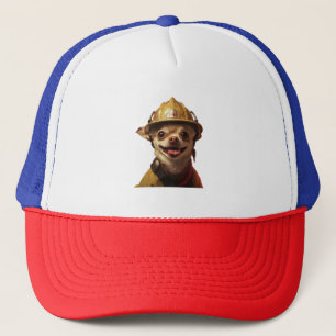 Casquette Chien portant un casque de pompier rouge
