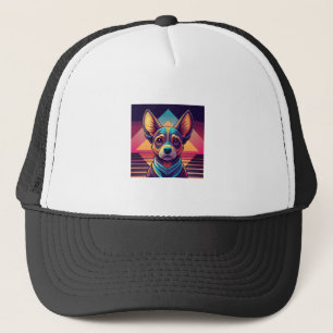Casquette Chihuahua néon rétro � Art de chien synthwave vibr