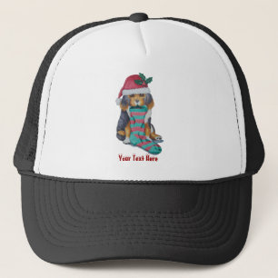 Casquette chiot noir et brun avec Noël de bas