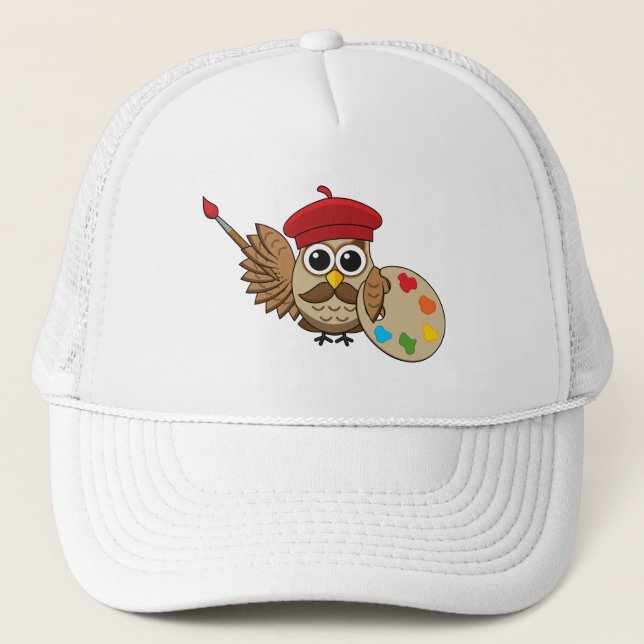Casquette Chouette de dessin animé peintre mignonne (Devant)