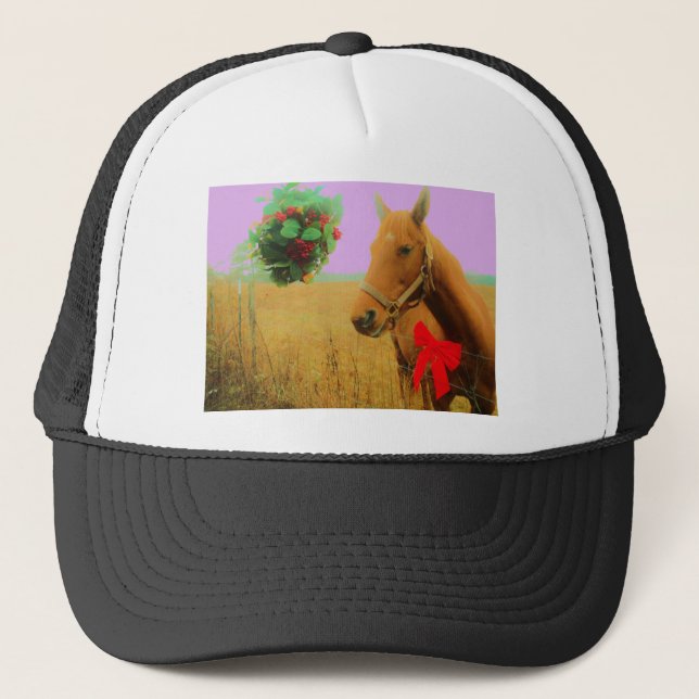 Casquette Ciel rose rétro Cheval de Noël (Devant)