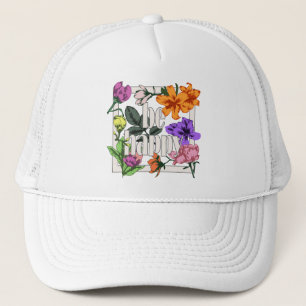 Casquette Citation positive Be Happy and garden flowers