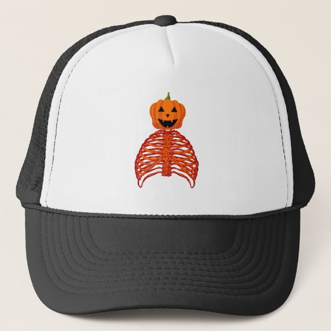 Casquette citrouille de l'halloween squelette (Devant)