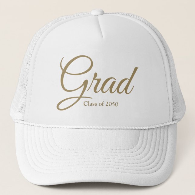 Casquette Classe Grad de 2024 or blanc script personnalisé t (Devant)