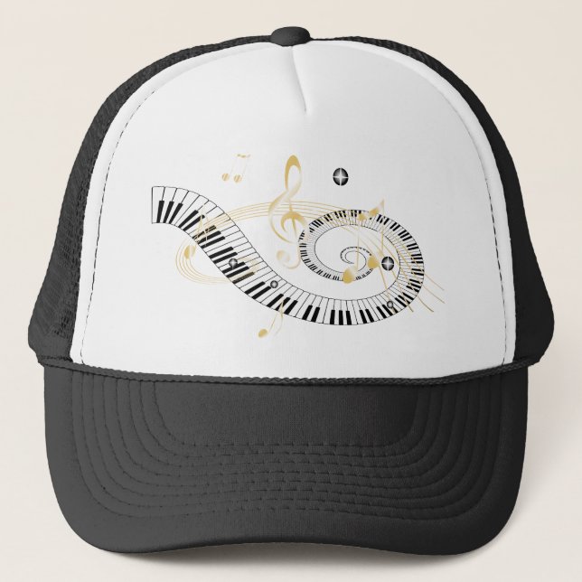 Casquette Clés de piano et notes d'or de musique (Devant)