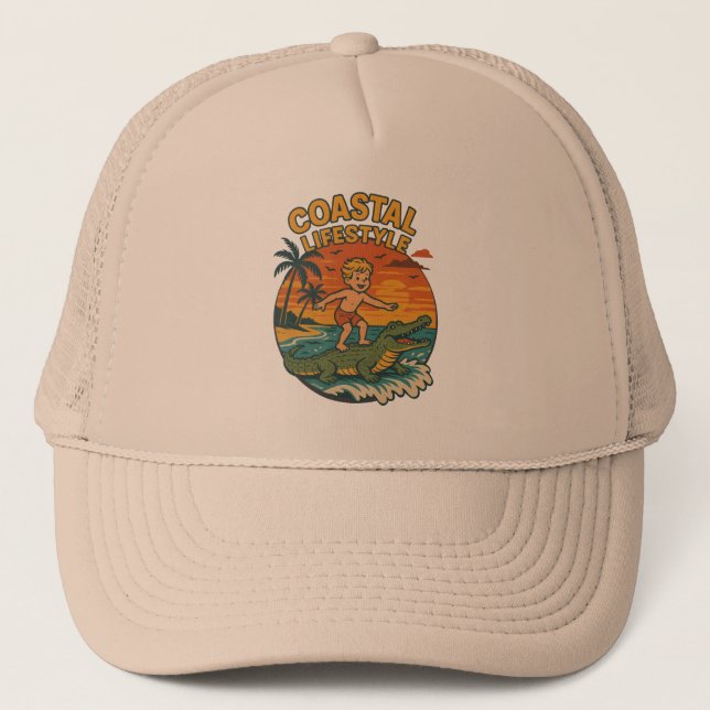 Casquette Coastal Lifestyle Gator Surfing - Retro Surf Beach (Devant)