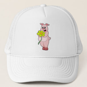 Casquette Cochon à fleurs jaunes