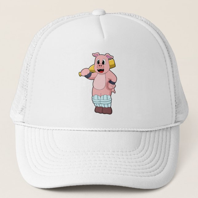Casquette Cochon au cricket avec batte de cricket (Devant)