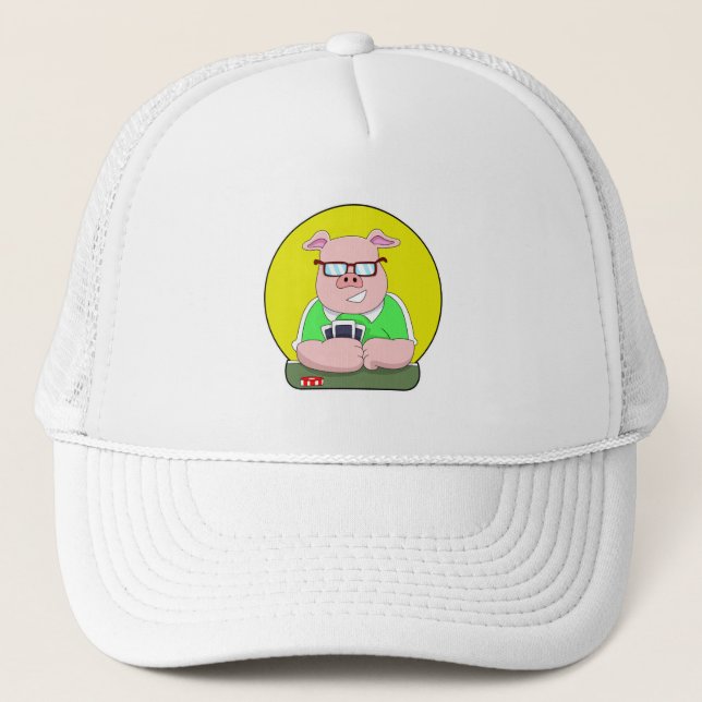 Casquette Cochon au poker avec cartes (Devant)