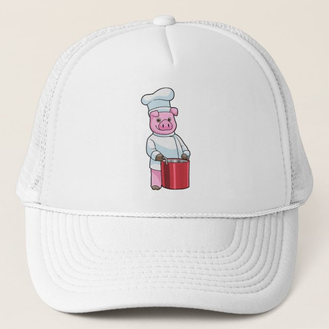 Casquette Cochon comme cuire avec pot de Cuisine (Devant)