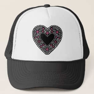 Casquette Coeur de dentelle noir et rose