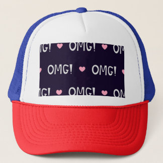 Casquette Coeurs, texte OMG, motif mignon